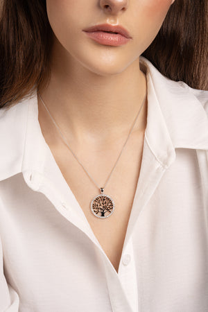 Tree of Life Pendant Silver & Rose Gold