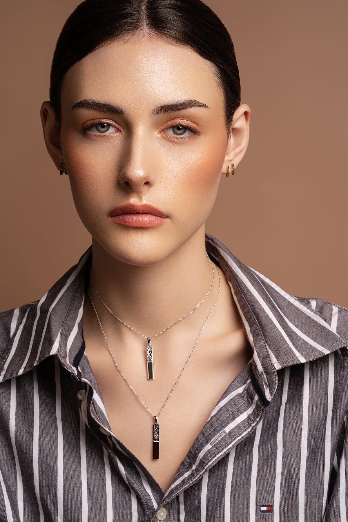 Dual Tone Bar Sterling Silver & Rose Gold Pendant