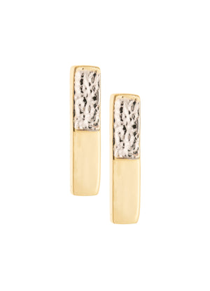 Dual Tone Bar Sterling Silver & Gold Stud Earrings