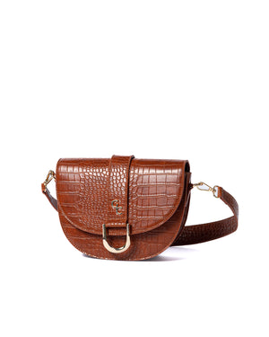 Saddle Bag Tan Croc Detail