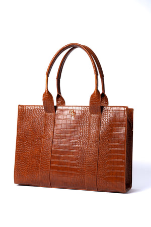 XL Tote Tan Croc Detail