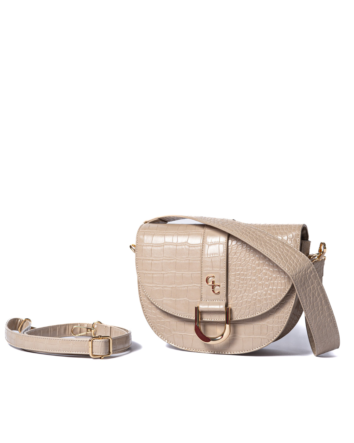 Saddle Bag Light Taupe Croc Detail