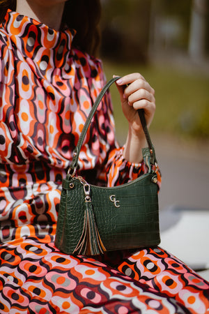 Mini Shoulder Bag Forest Green Croc Detail