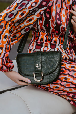 Saddle Bag Forest Green Croc Detail