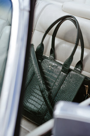XL Tote Forest Green Croc Detail