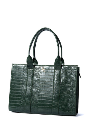 XL Tote Forest Green Croc Detail