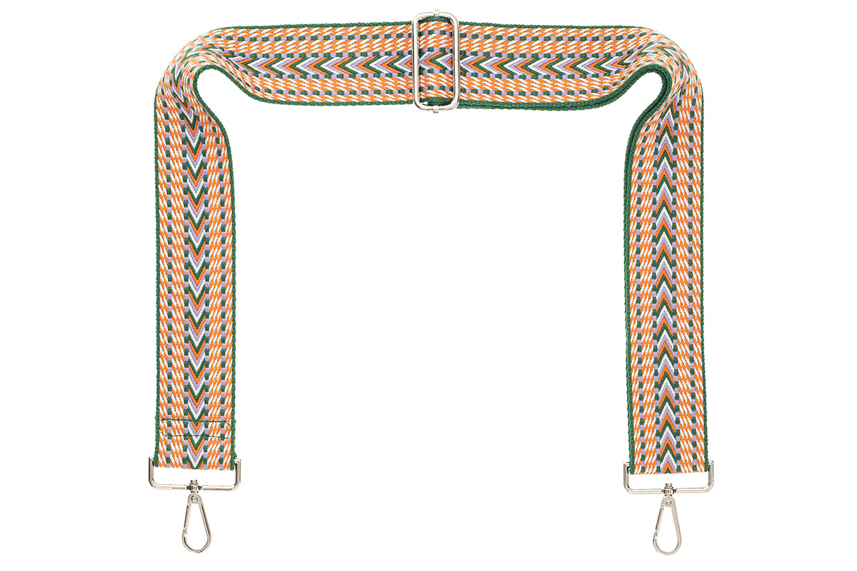 Orange Green Lilac Chevron Camera Strap - Silver hardware