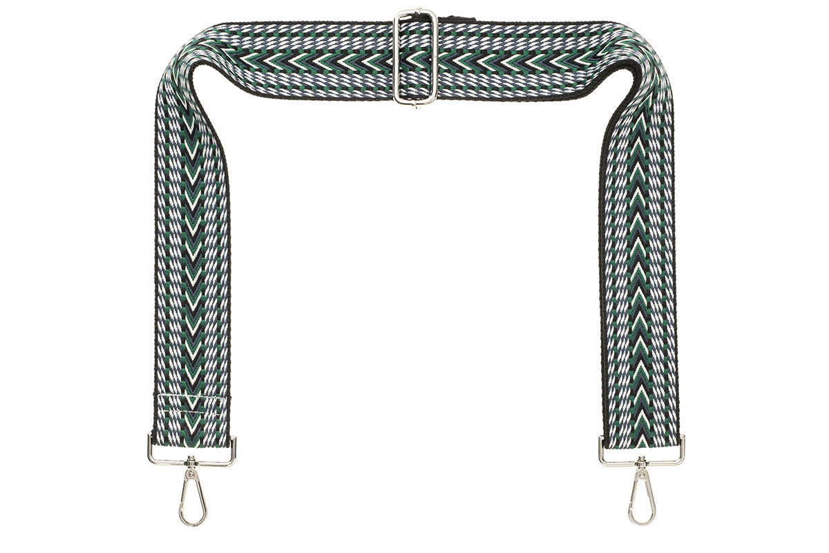 Black Green White Chevron Camera Strap - Silver hardware