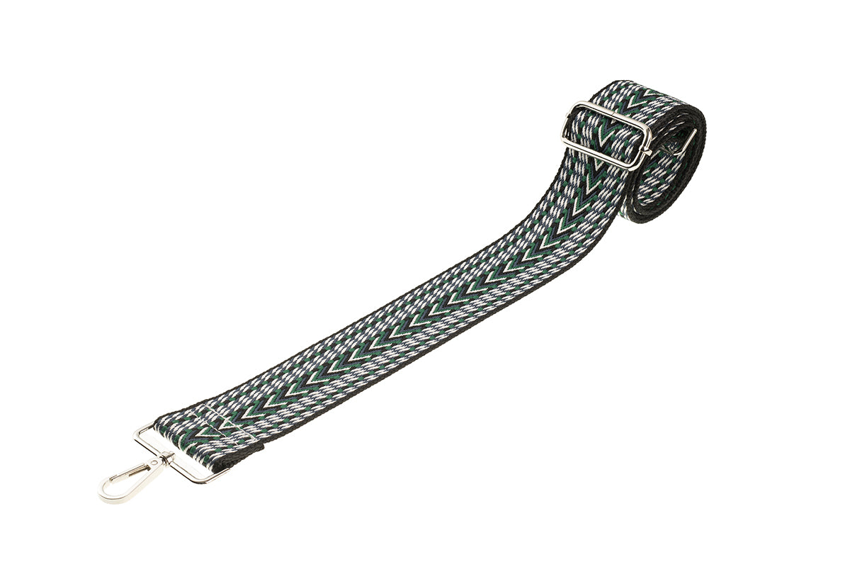 Black Green White Chevron Camera Strap - Silver hardware