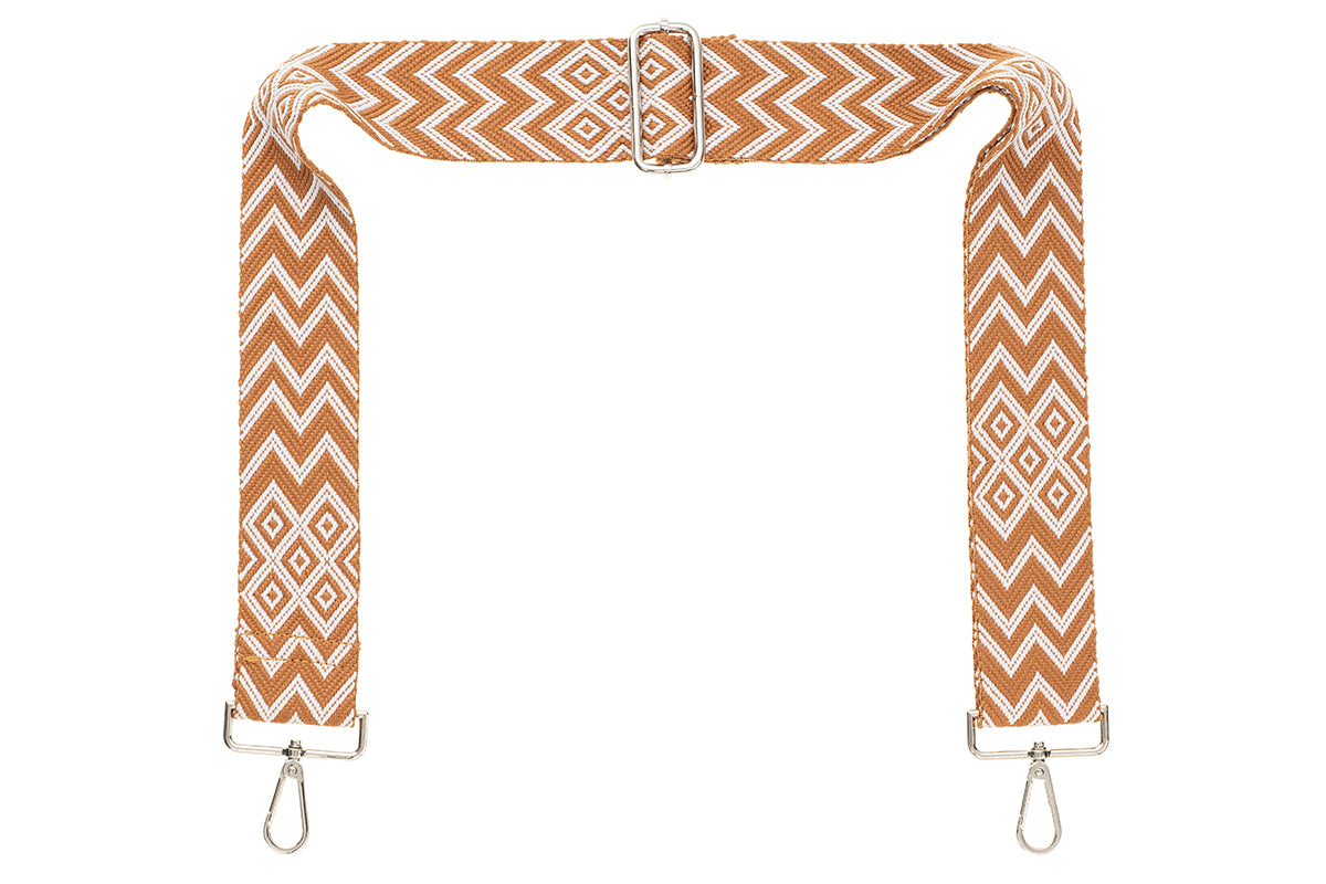 Tan & White Chevron Camera Strap - Silver hardware