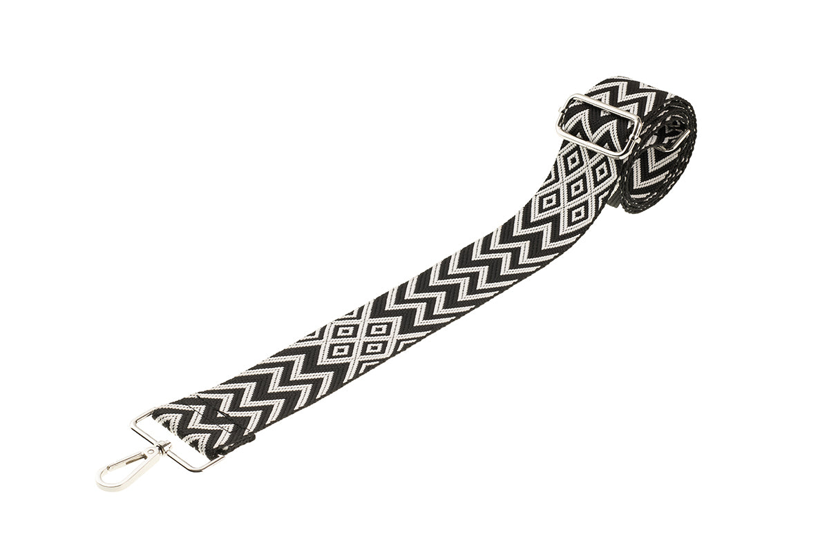 Black & White Chevron Camera Strap Silver hardware Galway Irish Crystal