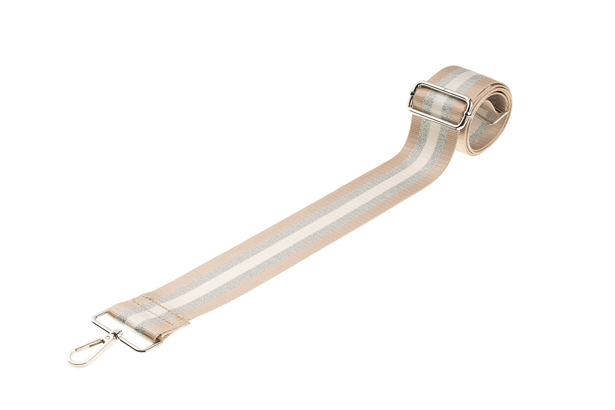 Champagne Sliver White Stripe Camera Strap - Silver hardware
