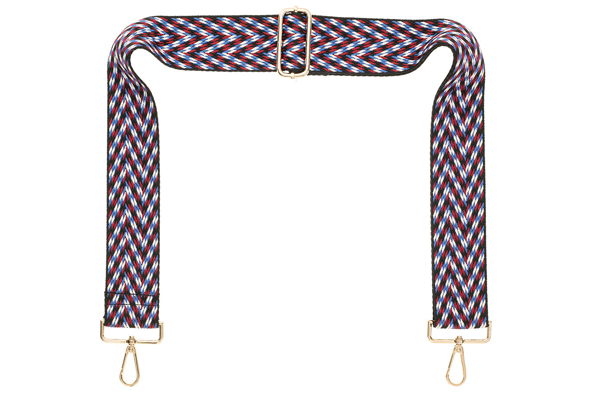 Blue Maroon White Black Camera Strap - Gold Hardware