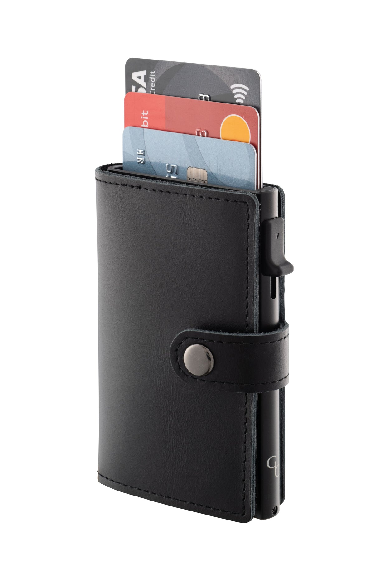 Engraved Black Leather Card Holder Wallet