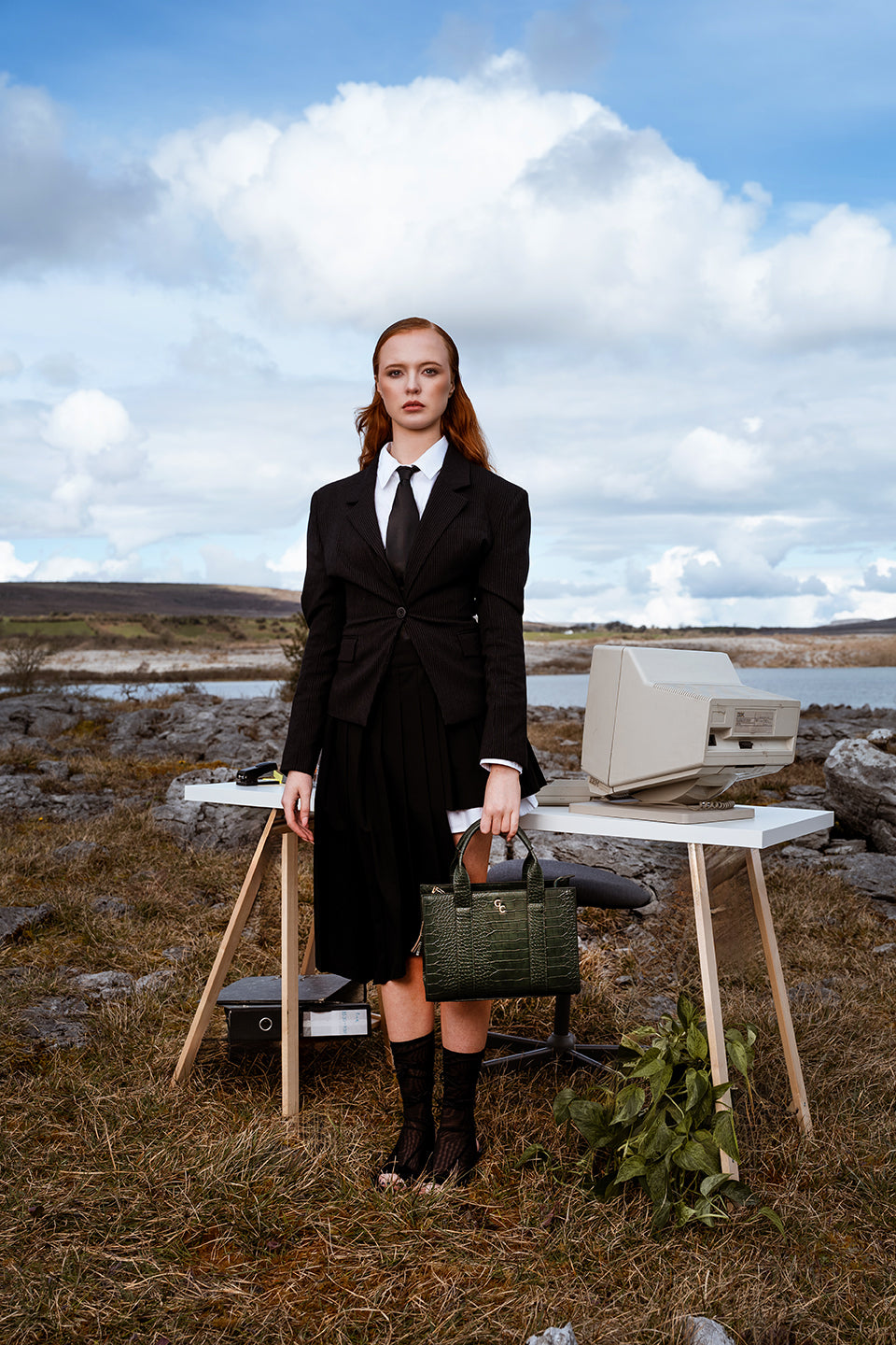 Medium Tote - Forest Green Croc Detail