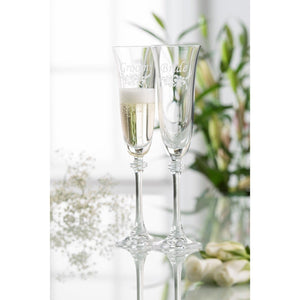 Floral Bride & Groom Liberty Flute Glass Pair - Galway Irish Crystal