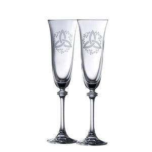 Trinity Knot Shamrock Liberty Flute Glass Pair - Galway Irish Crystal