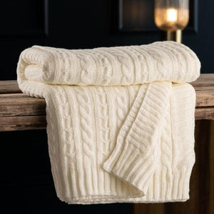 Aran Knit Throw -  Soft White - Galway Irish Crystal