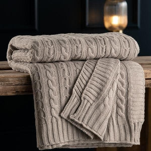 Aran Knit Throw - Cool Grey - Galway Irish Crystal