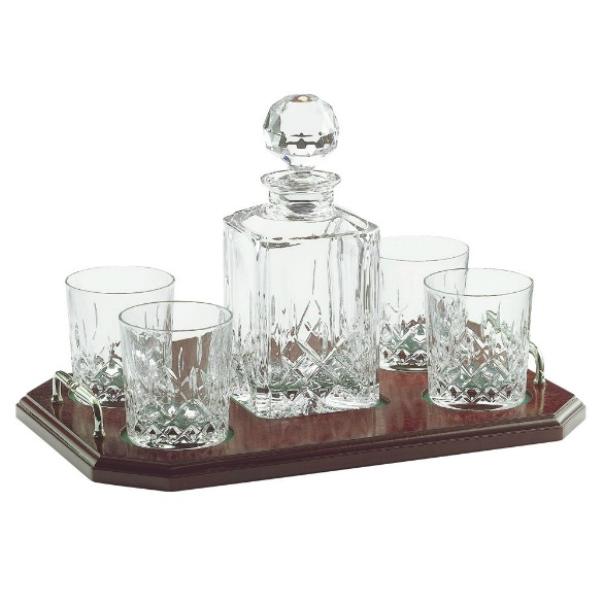 Engraved Longford Square Decanter Tray Set - Galway Irish Crystal