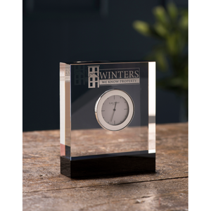 Deco Rectangular Clock 4.5" Engraved - Galway Irish Crystal