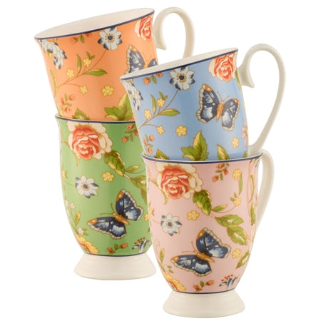 AYNSLEY COTTAGE GARDEN FOOTED MUGS SET OF 4