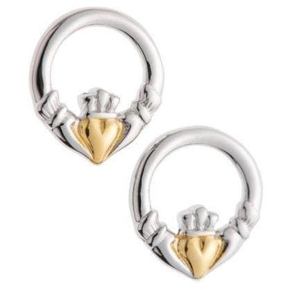 Claddagh Earrings Sterling Silver & Gold - Galway Irish Crystal