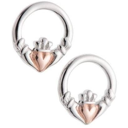 Claddagh Earrings Sterling Silver & Rose Gold - Galway Irish Crystal