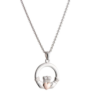 Claddagh Pendant Sterling Silver & Rose Gold - Galway Irish Crystal