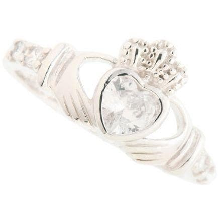 Crystal Claddagh Bezel Sterling Silver Ring - Galway Irish Crystal