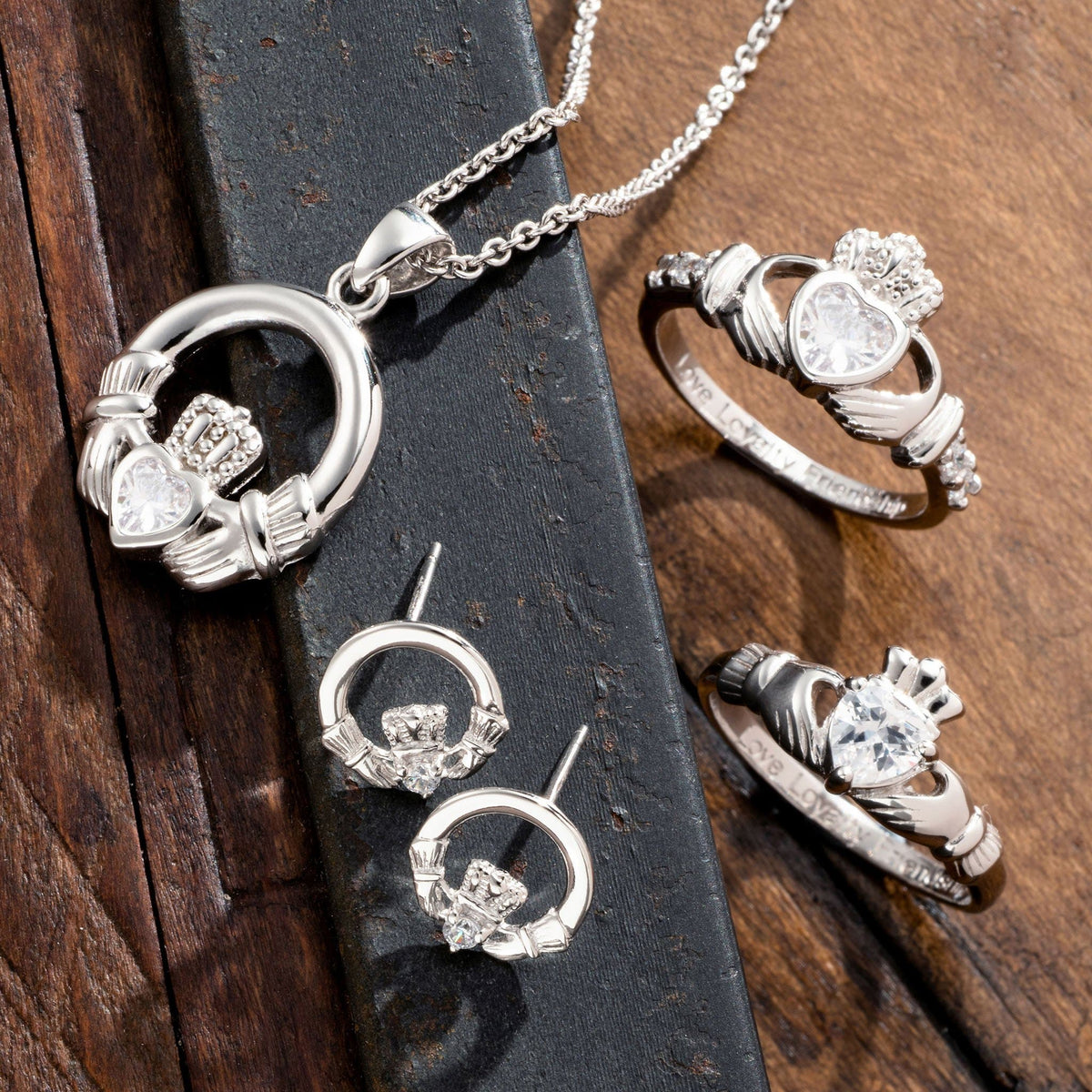 Crystal Claddagh Sterling Silver Pendant - Galway Irish Crystal