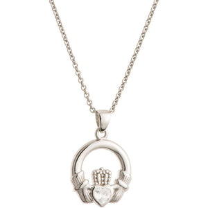 Crystal Claddagh Sterling Silver Pendant - Galway Irish Crystal