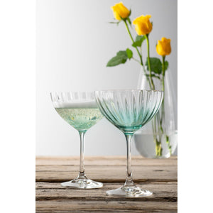Erne Saucer Champagne Glass Pair Aqua - Galway Irish Crystal