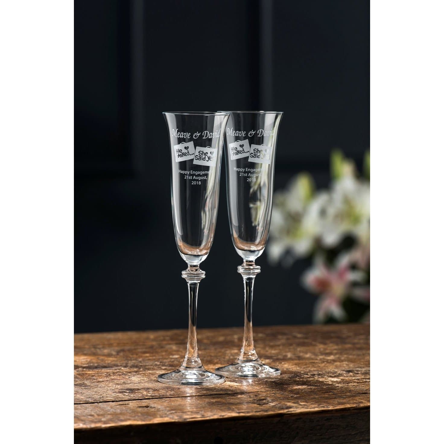 Engraved Liberty Flute Glass Pair - Galway Irish Crystal