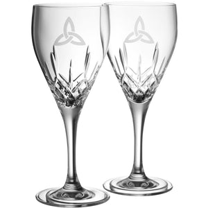 Trinity Knot White Wine Glass Pair - Galway Irish Crystal