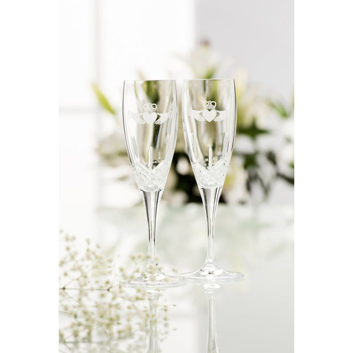 Claddagh Flute Glass Pair - Galway Irish Crystal