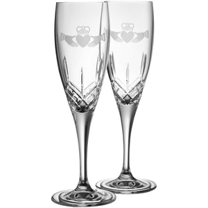 Claddagh Flute Glass Pair - Galway Irish Crystal