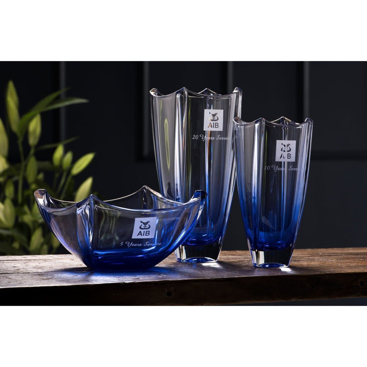 Engraved Sapphire Dune 12" Square Vase - Galway Irish Crystal