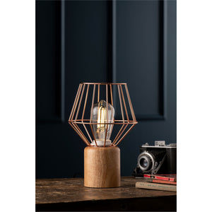 Wood and Copper Table Lamp - Galway Irish Crystal