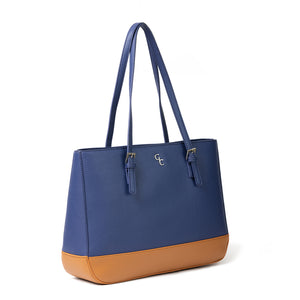 Two Tone Large Tote - Navy & Tan - Galway Irish Crystal