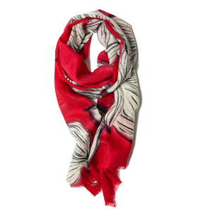 Red and White Jasmine Flower Merino Wool Scarf - Galway Irish Crystal