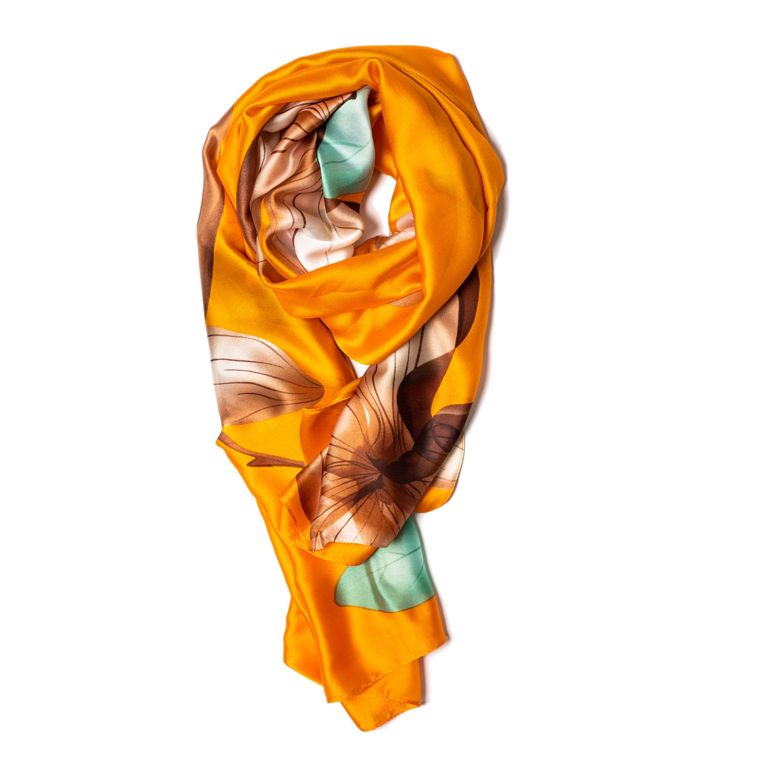 Bright Orange & Lotus Flower Polyester Scarf - Galway Irish Crystal