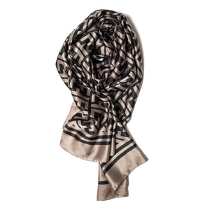 Taupe and Black Geometric Polyester Scarf - Galway Irish Crystal