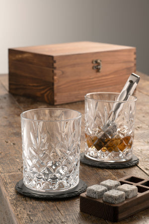 Engraved Renmore Wooden Boxed Whiskey Gift Set (Glasses only)