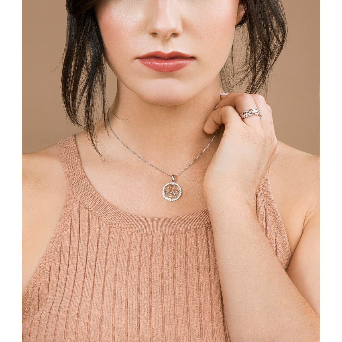 Trinity Knots & Shamrocks Rose Gold & Silver Ring - Galway Irish Crystal