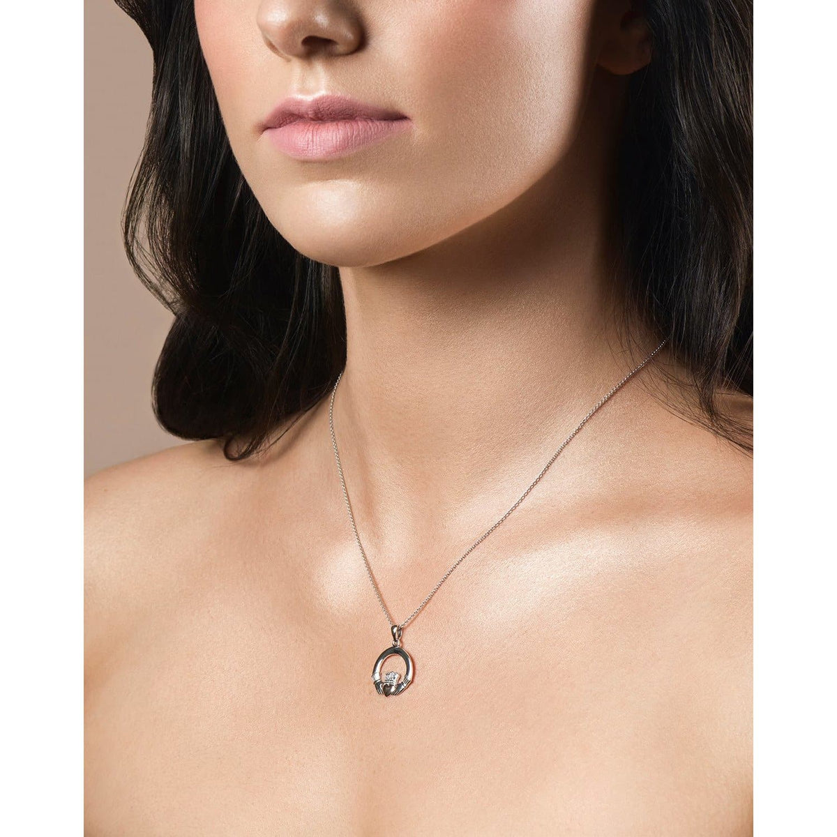 Claddagh Pendant Sterling Silver & Rose Gold - Galway Irish Crystal