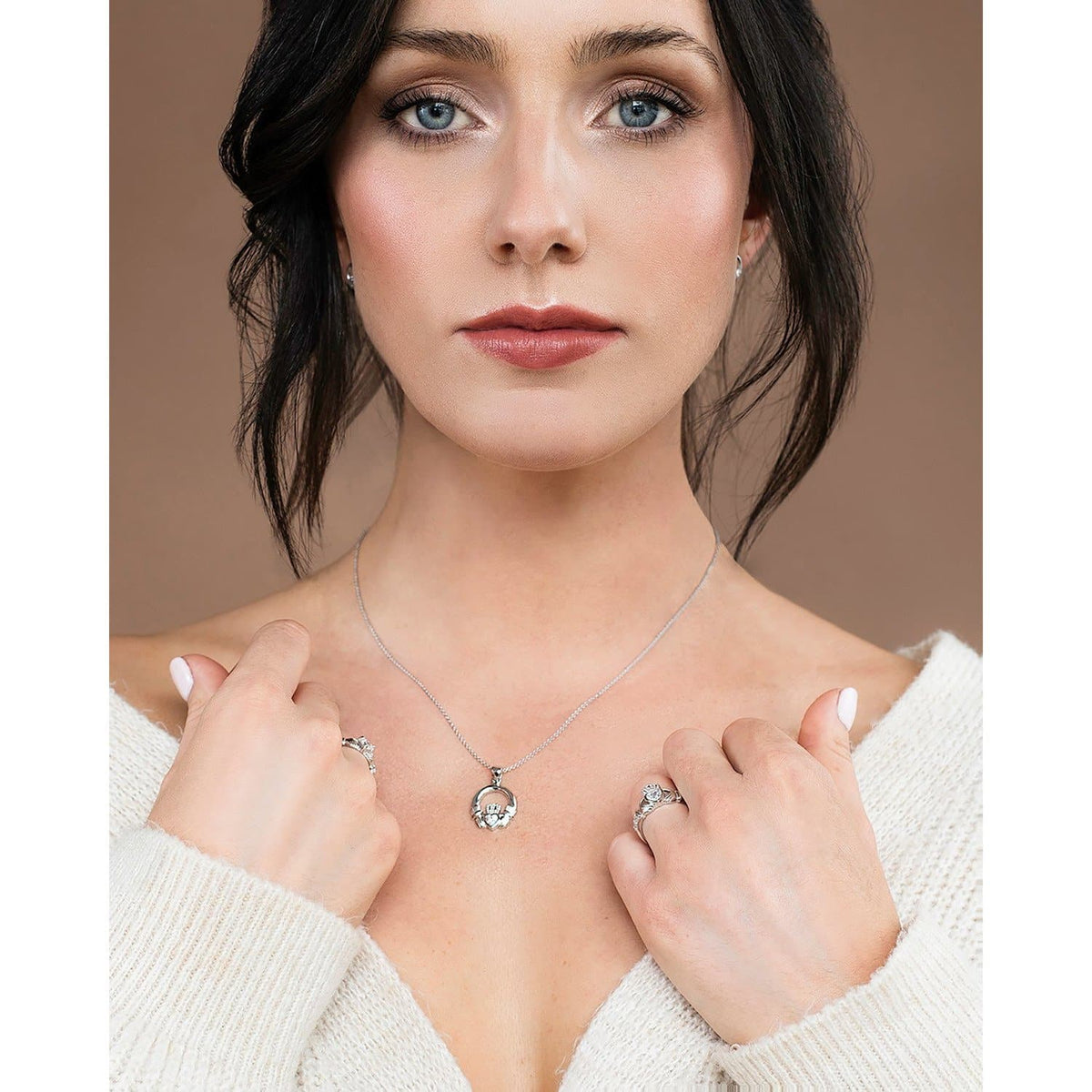 Crystal Claddagh Sterling Silver Pendant - Galway Irish Crystal