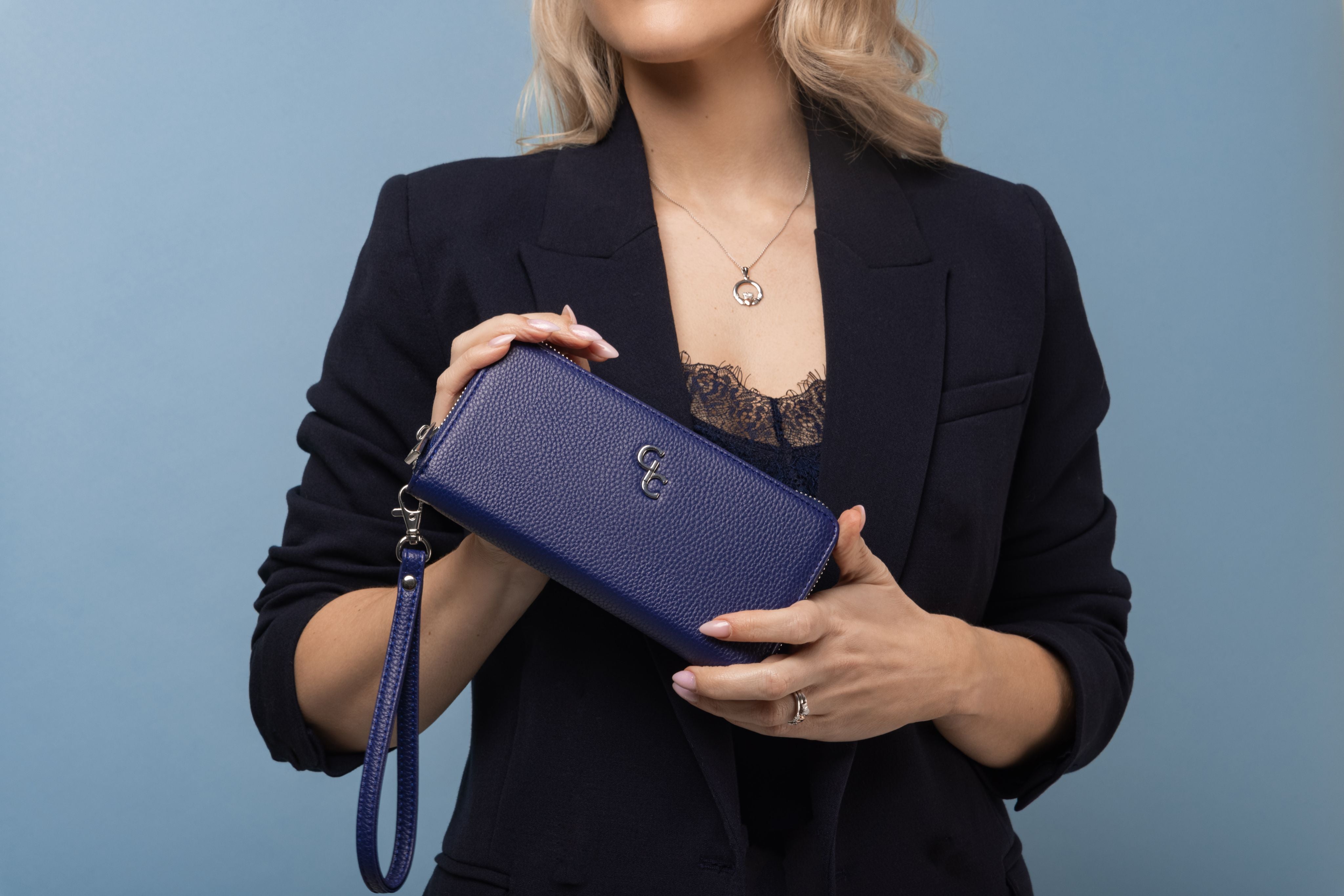 Women s Leather Wallet in Navy Galway Irish Crystal