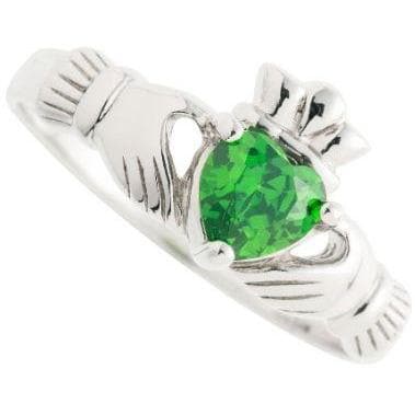 Green Crystal Claddagh Sterling Silver Ring - Galway Irish Crystal