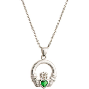 Green Crystal Claddagh Sterling Silver Pendant - Galway Irish Crystal